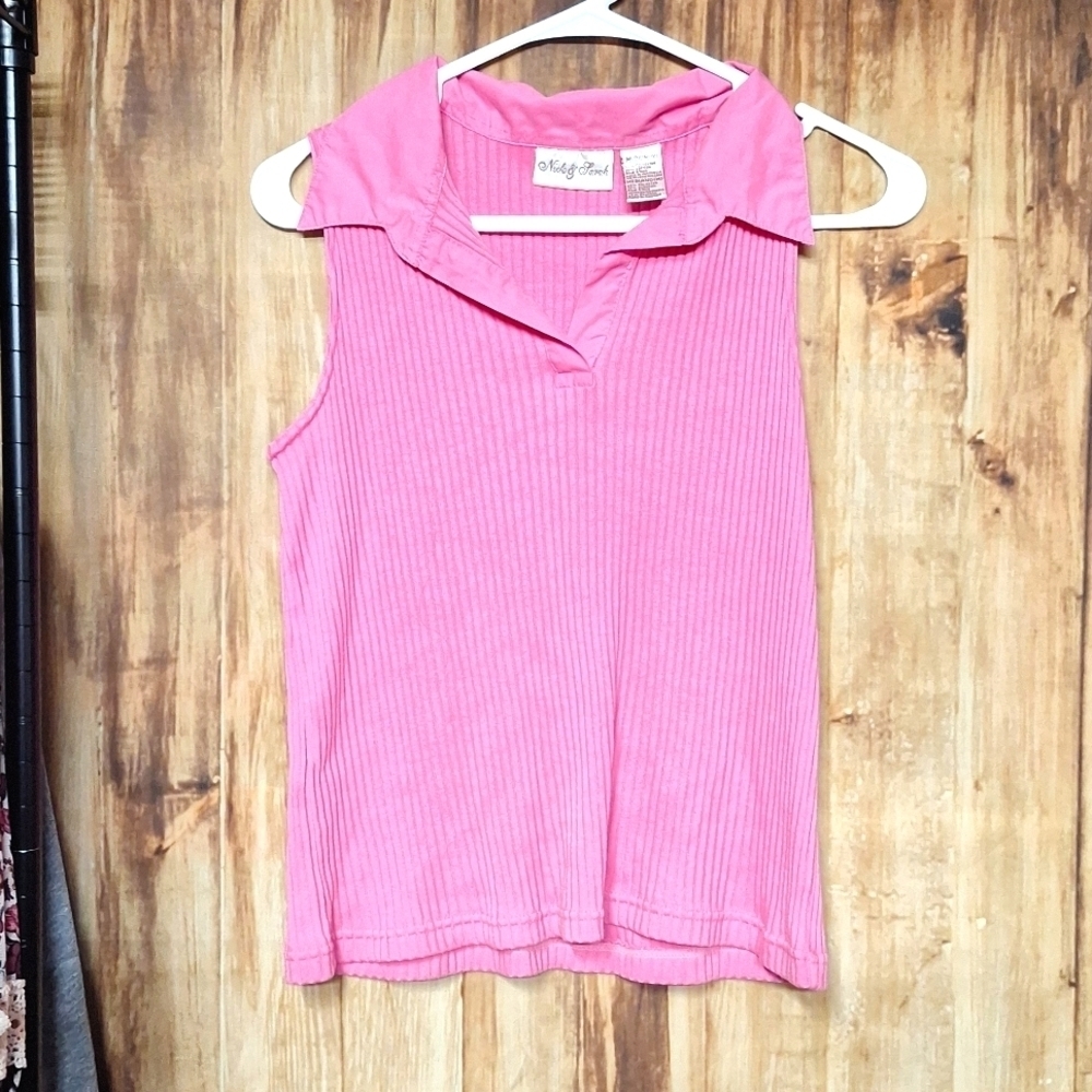 Nick & SARAH PINK RIBBED SLEEVELESS TOP MEDIUM